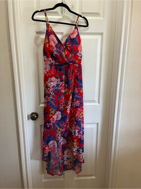 Siena Studio Red Floral High-Low Wrap Dress